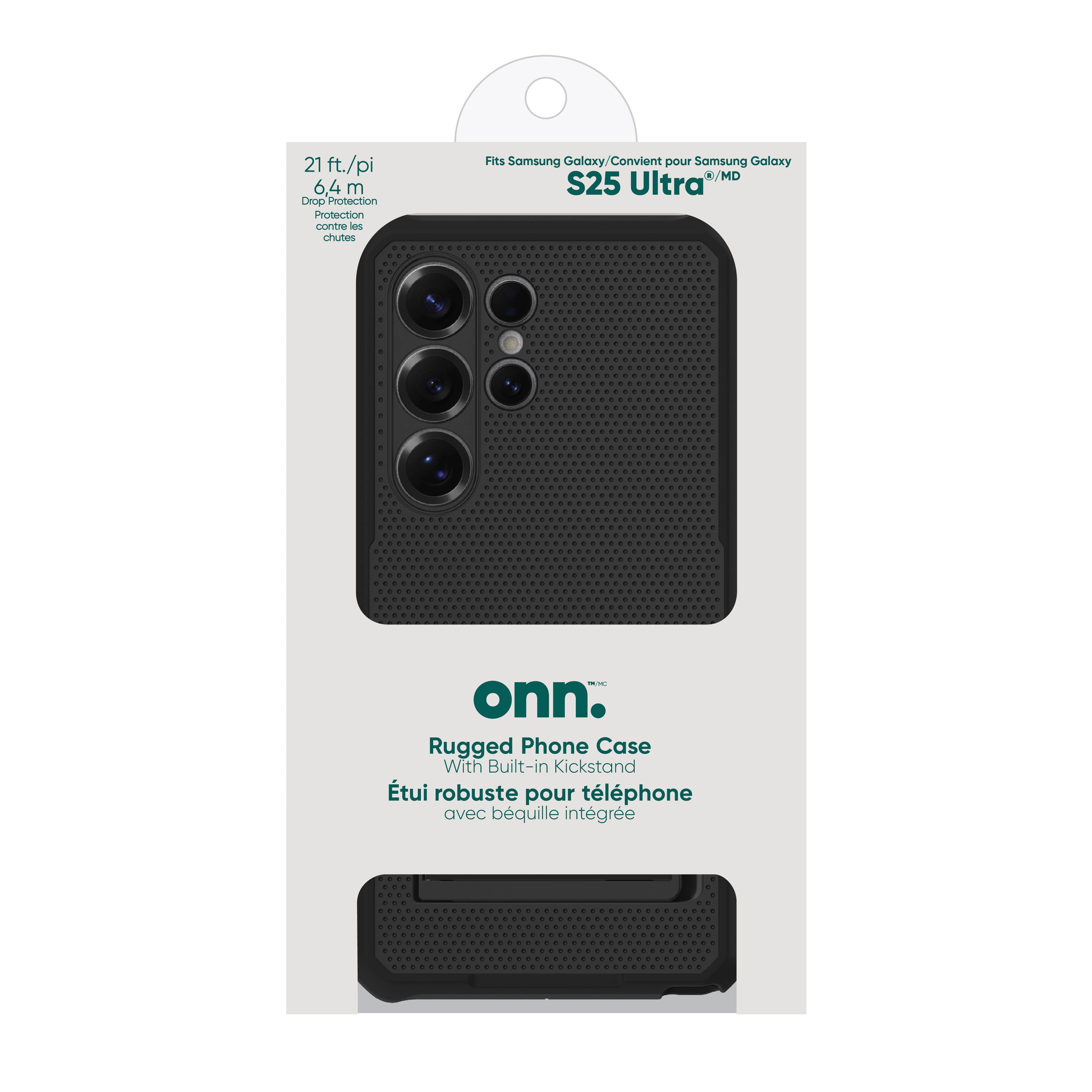 Étui ultra robuste pour téléphone Samsung Galaxy S25 avec béquille intégrée et protection Smartport, transparent, noir d’onn