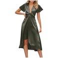 thumbnail image 2 of Wolfast Robe Aguichant à Manches Longues pour Femmes Été Décontractée à Manches Courtes Col en V Unie Aguichant Fluide Longue Robe Midi, 2 of 9