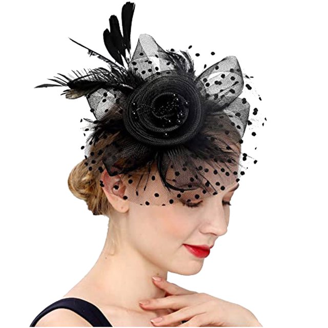 Women Flower Mesh Ribbons Headband Cocktail Tea Party Hat Headwear Hair Clip
