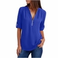 thumbnail image 2 of Vendredi Fou TIMIFIS Chemises à Manches Longues d'Automne pour Femmes, Mode d'Été pour Femmes, Tunique Décontractée à Fermeture Éclair, Col en V, Blouse à Manches Roulables, Hauts, Blouses pour Femmes, 2 of 7