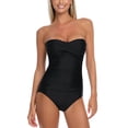 thumbnail image 1 of RELLECIGA Women's Ruched Neck Halter Twist Bandeau One Piece Swimwear Bathing Suits, 1 of 8