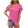 thumbnail image 1 of AherBiu Womens Tops Eyelet Embroidery Loose Casual Crewneck Ruffle Sleeve Summer Boho Shirts Tunics, 1 of 7
