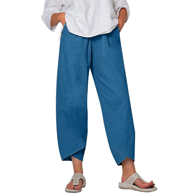 Timegard Womens Plus Size Pants Elastic Waisted Solid Color Lightweight Pants Lounge Trousers Pockets