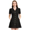thumbnail image 1 of INSPIRE CHIC Robe en Denim Évasée pour Femme, Couleur Unie, Col Rabattu, Noir, TG, 1 of 6