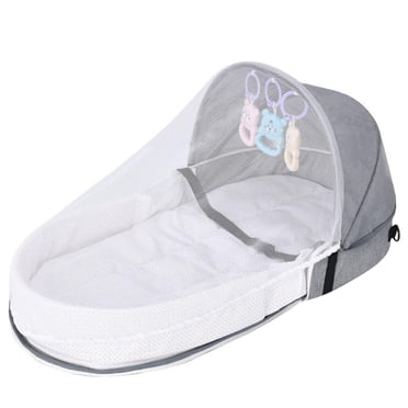 Portable Crib For Baby 0 12 Months Semi Closed Zippered Foldable Crib With Mesh Screen & Hanging Toys Breathable Comfortable Washable Portable Bassinet For Travel Outdoor Portable Baby Mats for Boy