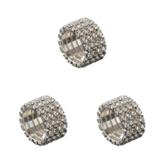 Maytalsory Deluxe Stretch Crystal Ring Unique For Statement Of Love Fashionable Inlaid Ring silver 4 rows 3Set