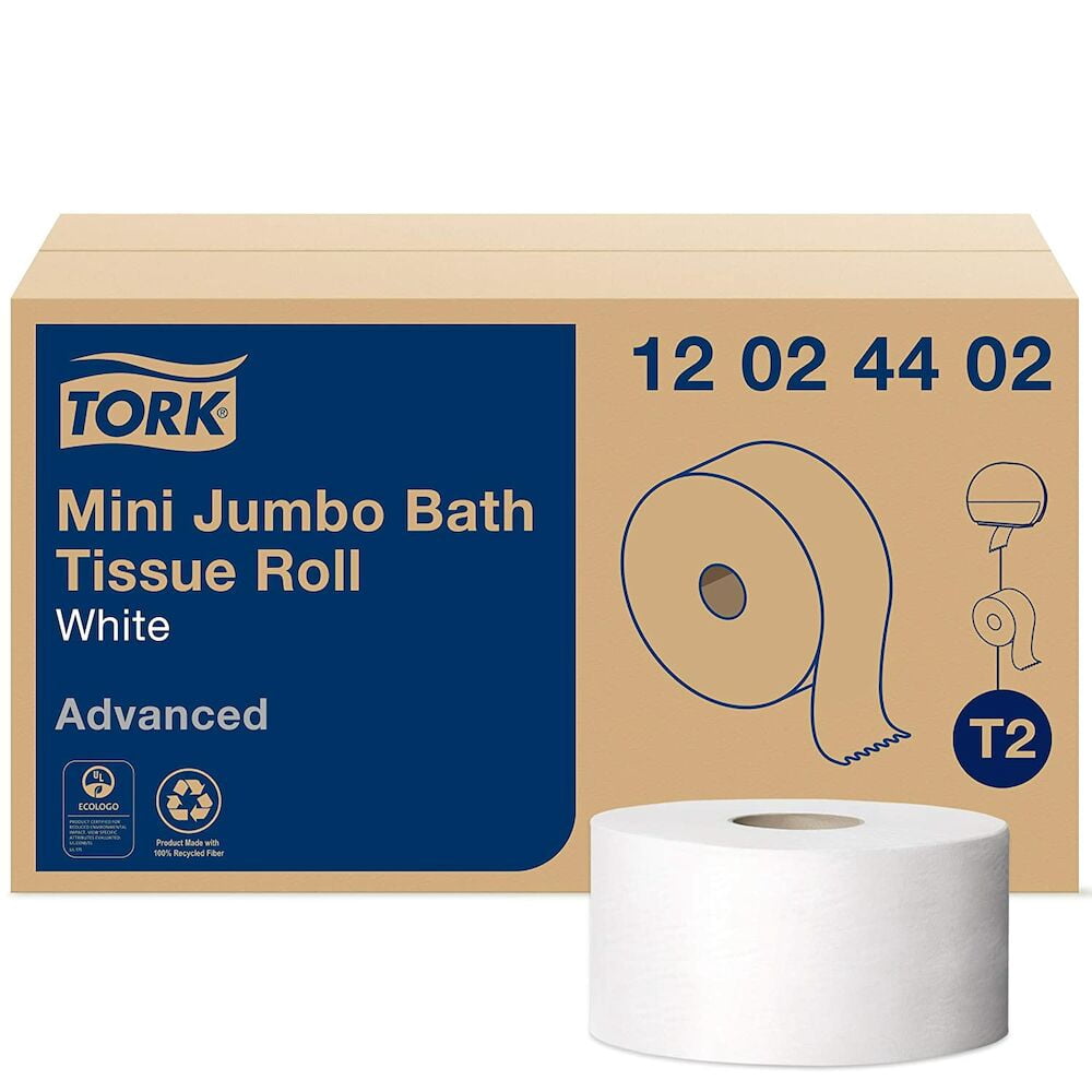 Tork® Mini Jumbo Toilet paper Roll, White, 2-Ply, 12 Rolls/Case