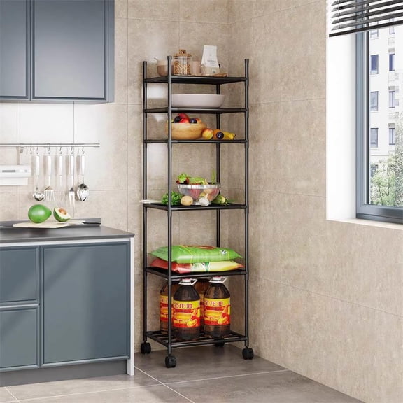 SUSUZI Étagère de Rangement Roulante à 6 Niveaux avec Roues, Étagère de Rangement Mobile en Fer Chromé Capacité de 120 Lb, Unité d'Étagères Autoportante 16 Pouces L x 13 Pouces P x 60 Pouces H pour Cuisine Buanderie Garde-Manger Garage