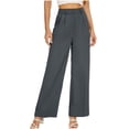 thumbnail image 2 of Timegard Womens Formal Pants Elastic High Waist Straight Leg Solid Color Office Work Lounge Pants Pockets, 2 of 7