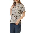 thumbnail image 4 of INSPIRE CHIC Women's Floral Ruffled Short Sleeve Ruffle Neck Casual Blouses Grey XS, 4 of 6