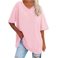 thumbnail image 1 of Plebaso T-Shirts Surdimensionnés pour Femmes à Col en V à Manches Mi-Longues T-Shirts Décontractés Unis Confort Hauts Amples pour Femmes, 1 of 6