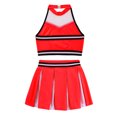 thumbnail image 2 of Xnihocha Girls Classic Cheerleading Team Uniform Mesh Splice Crop Top with Pleated Boxer Skirts Rooter Stage Suit Red 16, 2 of 5
