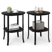 Gymax 2PCS Round End Table Night Stand w/ Storage Shelf Modern Bedside Table Black