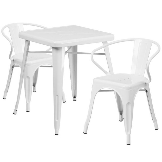 Flash Furniture 3 Piece Square Metal Bistro Dining Set in White