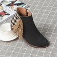 thumbnail image 4 of XZNGL Chaussures pour Femmes Décontractées Mode à Franges à Carreaux à Franges à Empiècements Rétro en Suède Givré Bottines à Talon Moyen, 4 of 9