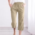 thumbnail image 2 of Wide Leg Pnats for Women Plus Size Casual Solid Color Comfy Mid Rise Pants for Women Fashion Loose Fit Daily Drawstring Linen And Cotton Lightweight Party Vacation Beach Pants with Pocket（Khaki,XXL）, 2 of 4
