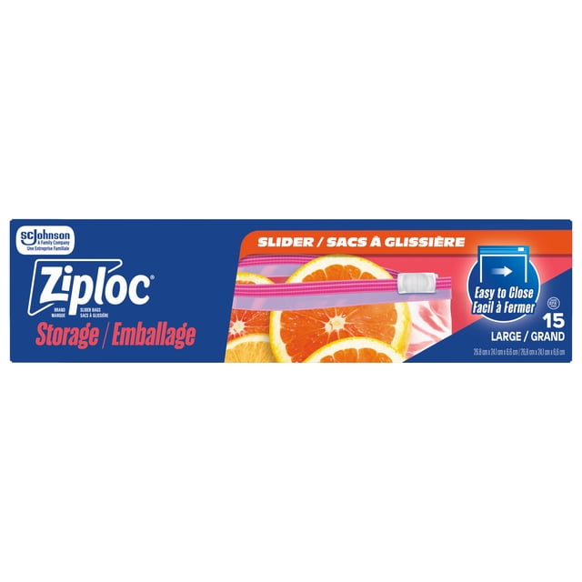 Ziploc® Slider Storage Bags with Power Seal Technology, Large, 15 Bags