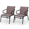 thumbnail image 1 of Costway Patio Chairs Set of 2 with Breathable Fabric & Metal Frame Armrests for Poolside Brown, 1 of 9