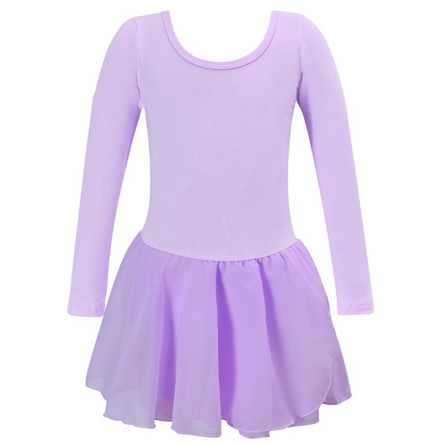 Robes pour Bébé Fille Manches Longues Robe de Ballet Unie Danse pour Enfants Filles Justaucorps Tutu Tenue Performance Pratique Robe Douce Extensible Robe pour Tout-Petit Violet 2 Ans-3 Ans