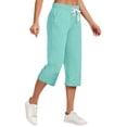 thumbnail image 3 of AherBiu Womens Capris for Summer Cotton Linen High Waisted Drawstring Cropped Pants Loose Lounge Capris Trousers, 3 of 6