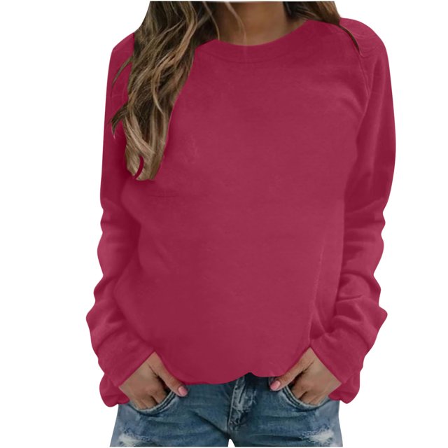 Hauts à Manches Longues pour Femmes Mode Femmes Décontracté Manches Longues Col Rond Uni Chandail pour Dames Hauts Blouse Blouses à Manches Longues pour Femmes Hauts à Manches Longues Hauts pour Femmes Manches Longues