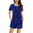 thumbnail image 1 of AherBiu Ensembles de Pyjama pour Femmes 2 Pcs Boutons Col Rond Hauts Ensemble de Pjs Shorts Confortables Vêtements de Nuit Vêtements de Nuit, 1 of 7