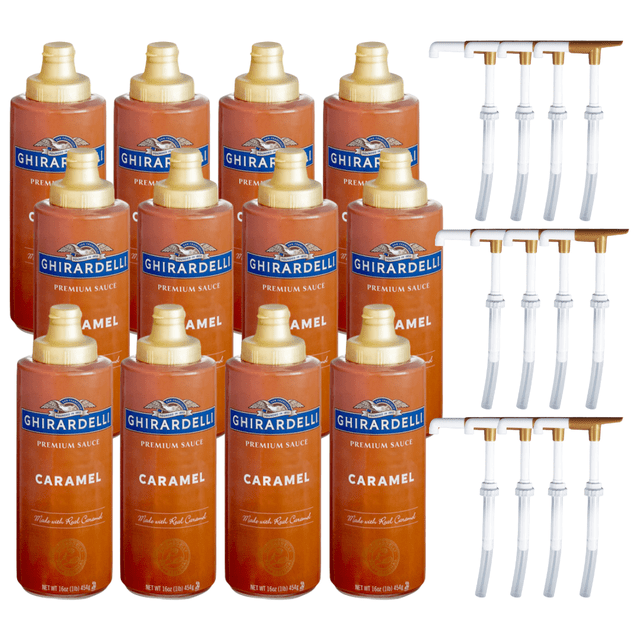Ghirardelli Caramel Flavoring Sauce, Authentic Buttery "Gold Standard" Topping, 16 oz. (1 lb.) Squeeze Bottle with Bonus Precision Pump
