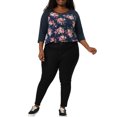 thumbnail image 2 of Agnes Orinda Women's Plus Size 3/4 Raglan Sleeve Floral Contrast Color Blouse 4X Navy Blue, 2 of 8
