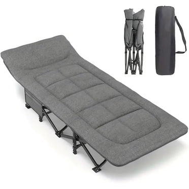 Folding Camping Cot with Cushion, Large Pocket Portable Camp Bed Cots with Carry Bag, Max Load 550 LBS, for Camping, BBQ, Hiking, Backpacking, Beach, Home, Office, Grey