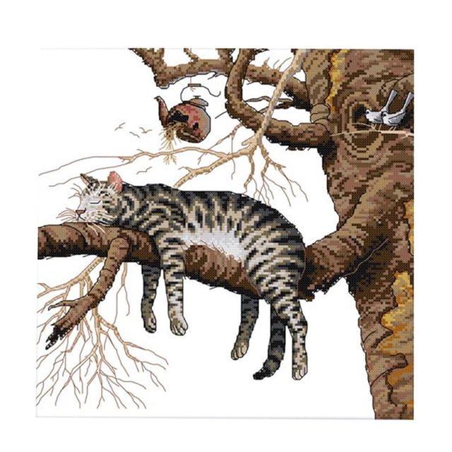 GUOOL Motif de Chat Endormi au Point de Croix Estampé et Compté 11CT Estampé