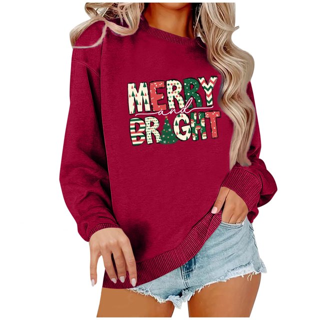Pisexur Sweat-Shirt de Noël Décontracté à Manches Longues Col Rond pour Femmes, Chandail Ample et Confortable, Imprimé Mode Festival Automne