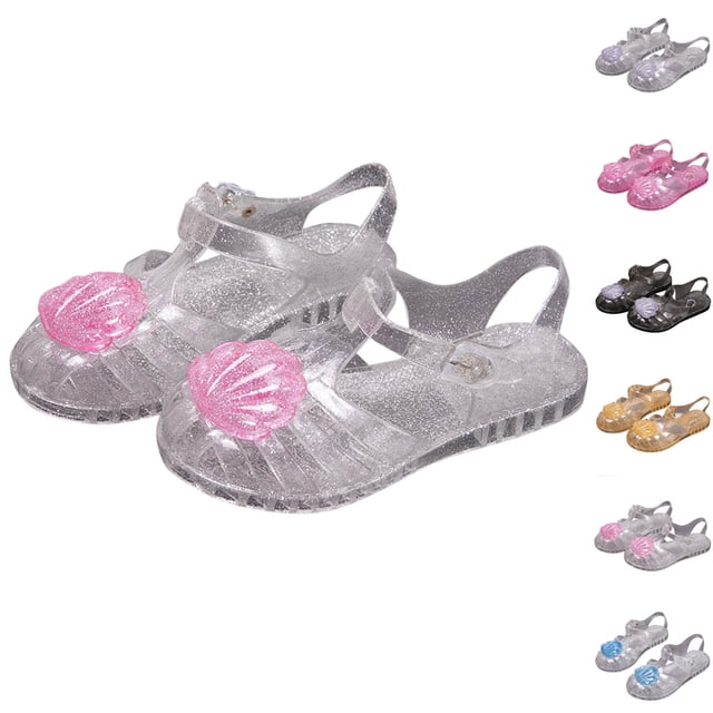 JDQJBZ Girl's Sandals Gladiator Jelly Sandals Shell Decor Breathable Open Toe Soft Sole
