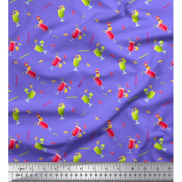 Soimoi Rayon Fabric Straw & Juice Beverages Printed Fabric 1 Yard 42 Inch Wide