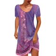 thumbnail image 2 of LOVZFMLL Robe Chandail Imprimée à Col Rond et Manches Courtes pour Femme Violet 5TG, 2 of 5