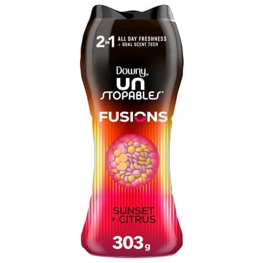 Perles rehausse-parfum pour la lessive Downy Unstopables Fusions, parfum Crépuscule et agrumes, fraîcheur 2 en 1 toute la journée, technologie à double parfum