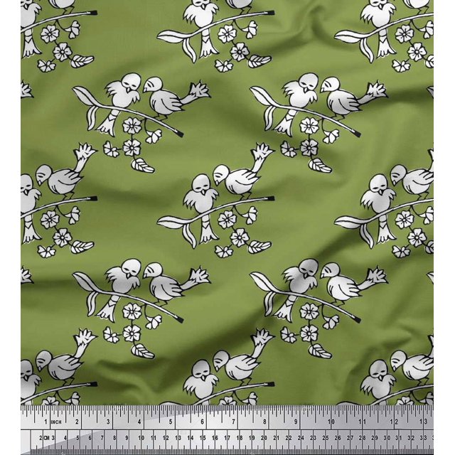 Soimoi Rayon Fabric Leaves,Bird & Floral Block Fabric Prints by Yard 42 Inch Wide