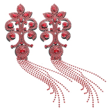 LOLIPPYY 2pcs Rhinestone Fringe Trim Strips For Clothing Accessories With Red Water Rhinestones For Casual Wear