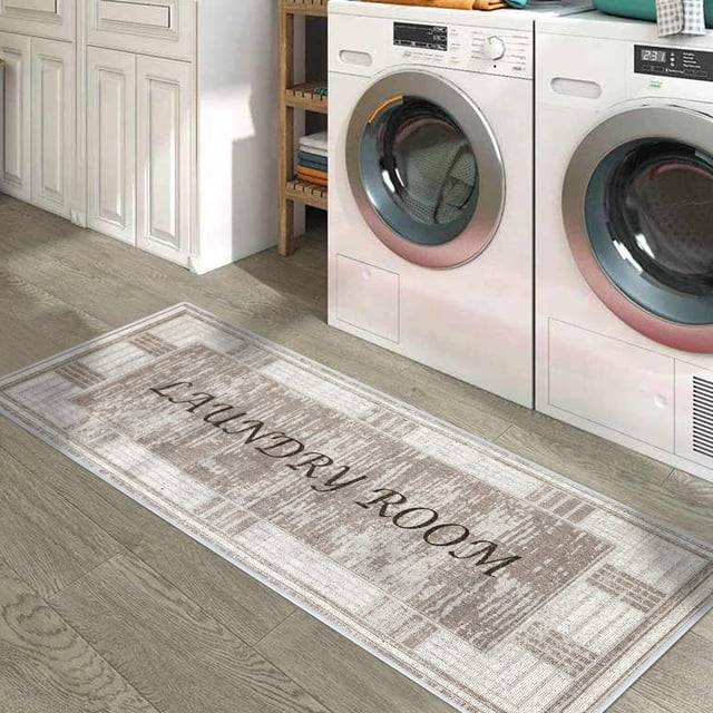 Non Skid Washable Laundry Room Runner Rug - 59 x 20 Inches Heavy Duty Ultra-Thin 70 % Cotton Laundry Mat for Laundry Room