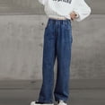 thumbnail image 4 of Birdeem Spring and Summer Cute Solid Girls Big Pocket Elastic Waist Comfy Full Length Pants Jeans, 4 of 12