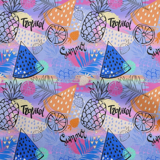 oneOone Cotton Silk Blue Fabric Tropical Fruits Craft Projects Decor Fabric Printed By The Yard 42 Inch Wide
