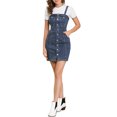 thumbnail image 1 of Unique Bargains Femmes Jean Bouton Bas Réglable Bretelles en Denim Jupe, 1 of 6