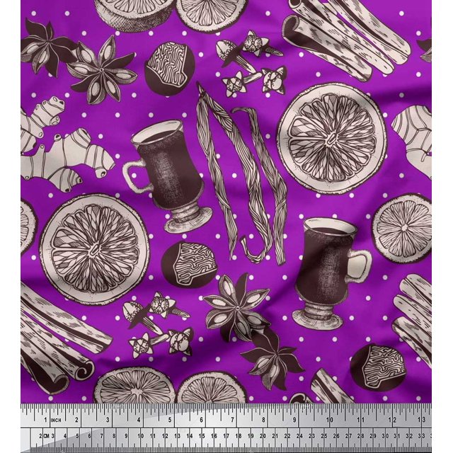 Soimoi polyester Crepe Fabric Dot,Spices & Cups Printed Fabric 1 Yard 42 Inch Wide