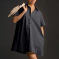 thumbnail image 4 of Erwazi Robe Chemise Décontractée d'Été pour Femmes à Manches Courtes, Col en V, Boutonnée, Mini-Robe, Robes T-Shirt, 4 of 9