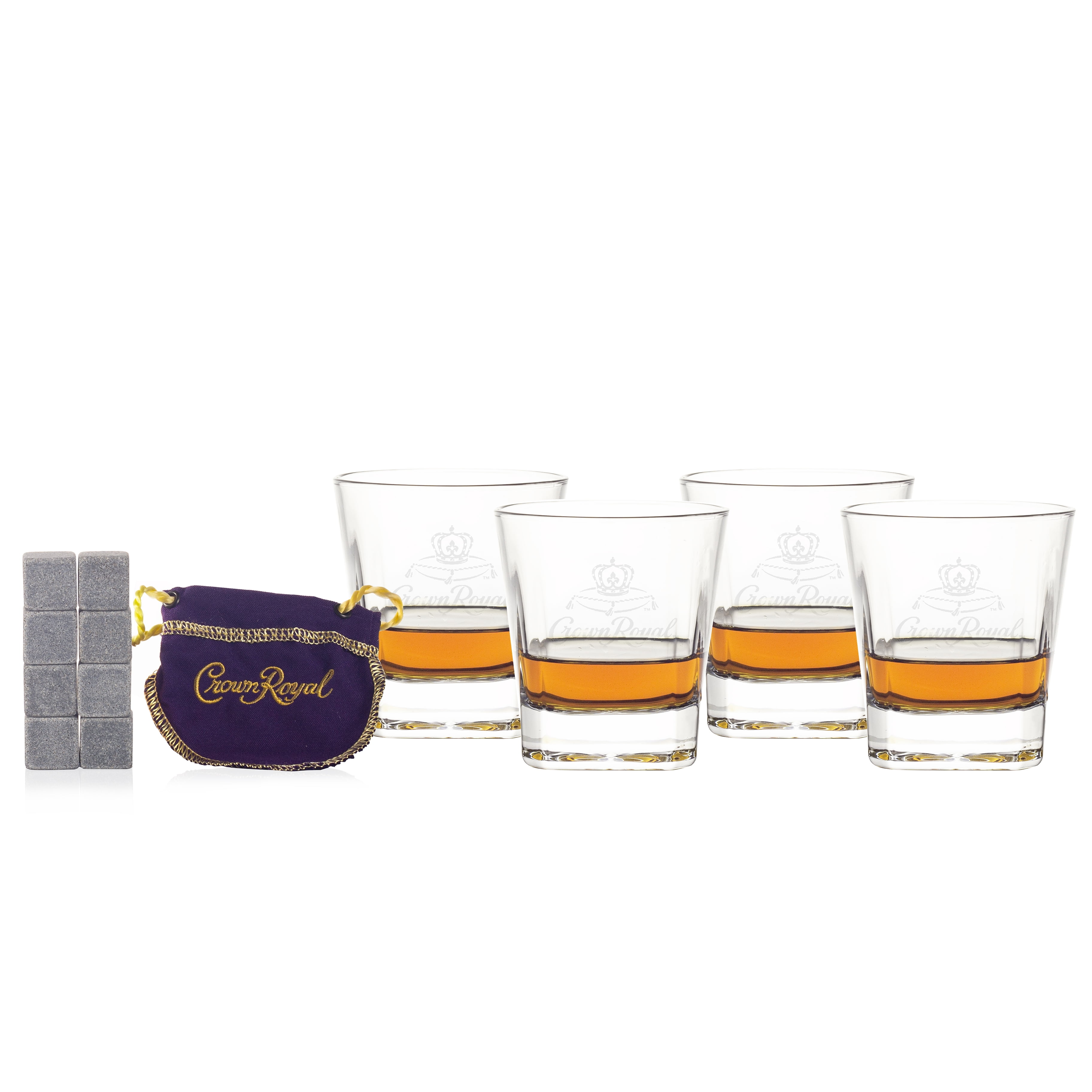Coffret De Pierres à Whisky Crown Royal, 8 Pierres Rafraîchissantes, 4 Verres Et Pochette En Velours
