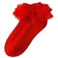 thumbnail image 2 of Penkiiy Thin Solid Color Double-layer Lace Lace Cotton Socks For Girls Princess Socks Children's Dance Socks 1 -13 Years Red, 2 of 3