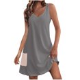 thumbnail image 1 of Timegard Robes pour Femmes Col en V Été Décontracté Robes T-Shirt Sortie de Plage Robe Débardeur avec Poches, 1 of 5