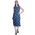 thumbnail image 1 of Moomaya Kurta Sans Manches à Col Peter Pan avec Pantalon Ensemble Ethnique 2 Pcs pour Femmes, 1 of 6