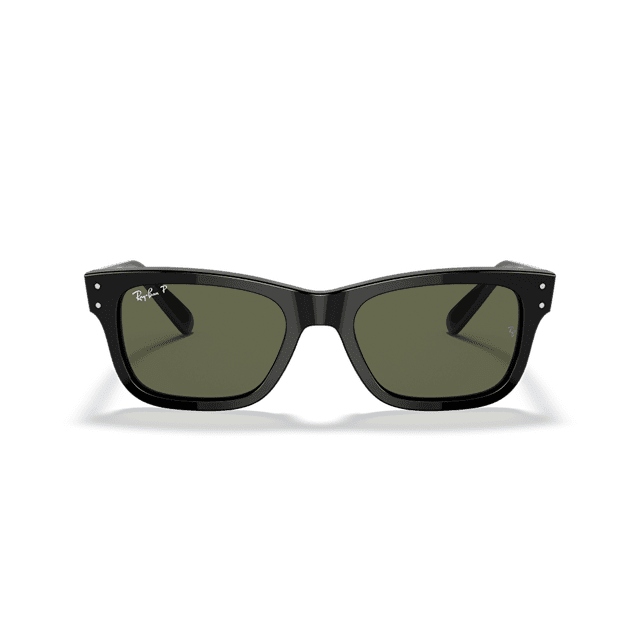 Ray Ban Sunglasses - 0RB2283 front view with black acetate angular frames and green mineral polarized lenses, size 52*20*145, polarized coating, category 3N glass, designed for men, ideal for adult accessories and suitable for outdoor sports use.