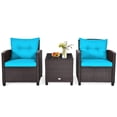 thumbnail image 4 of Patiojoy 3PCS Wicker Cushioned Conversation Set Outdoor Rattan Furniture w/Turquoise Cushions, 4 of 7