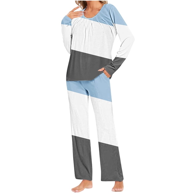 Yuyuzo Ensembles de Pyjama pour Femmes 2 Pcs à Manches Longues Col Rond avec Poches